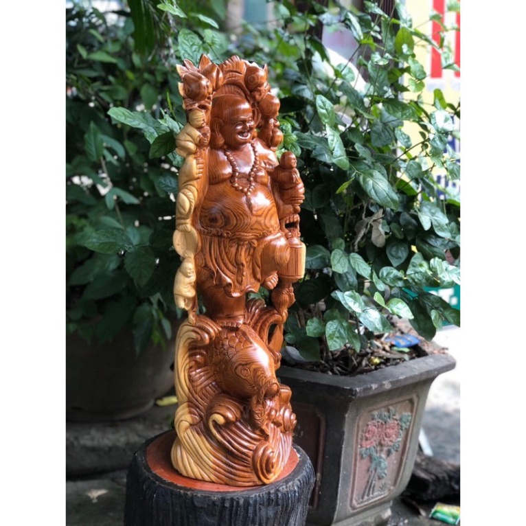 Tượng Phật Di Lặc Cưỡi Cá Chép Cao 60 Cm