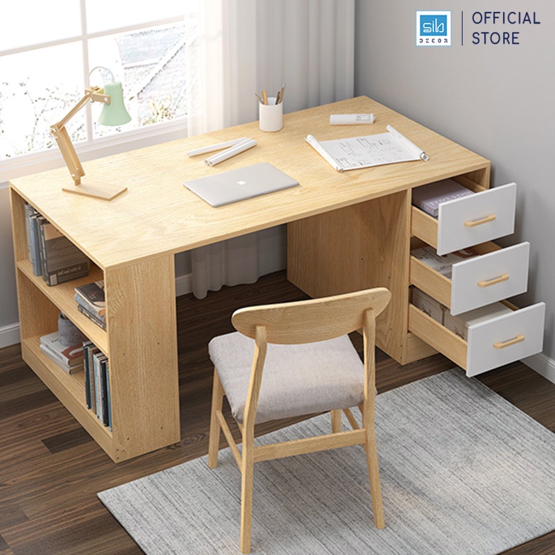 Bàn Học Tập, Làm Việc Đơn Giản Nhiều Tủ Ngăn Kéo SIB Decor