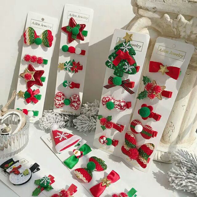 Vỉ 5 chiếc kẹp tóc cho mùa giáng sinh (hàng sẵn Noel)