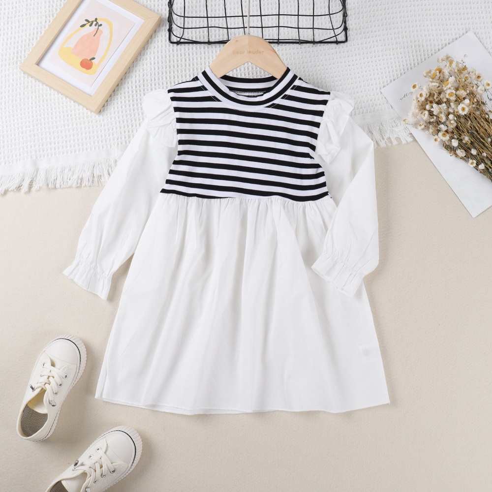 Đầm sơ mi BEAR LEADER kẻ sọc tay phồng giả hai mảnh phong cách Hàn Quốc thời trang mùa hè cho bé gái 2-7 tuổi