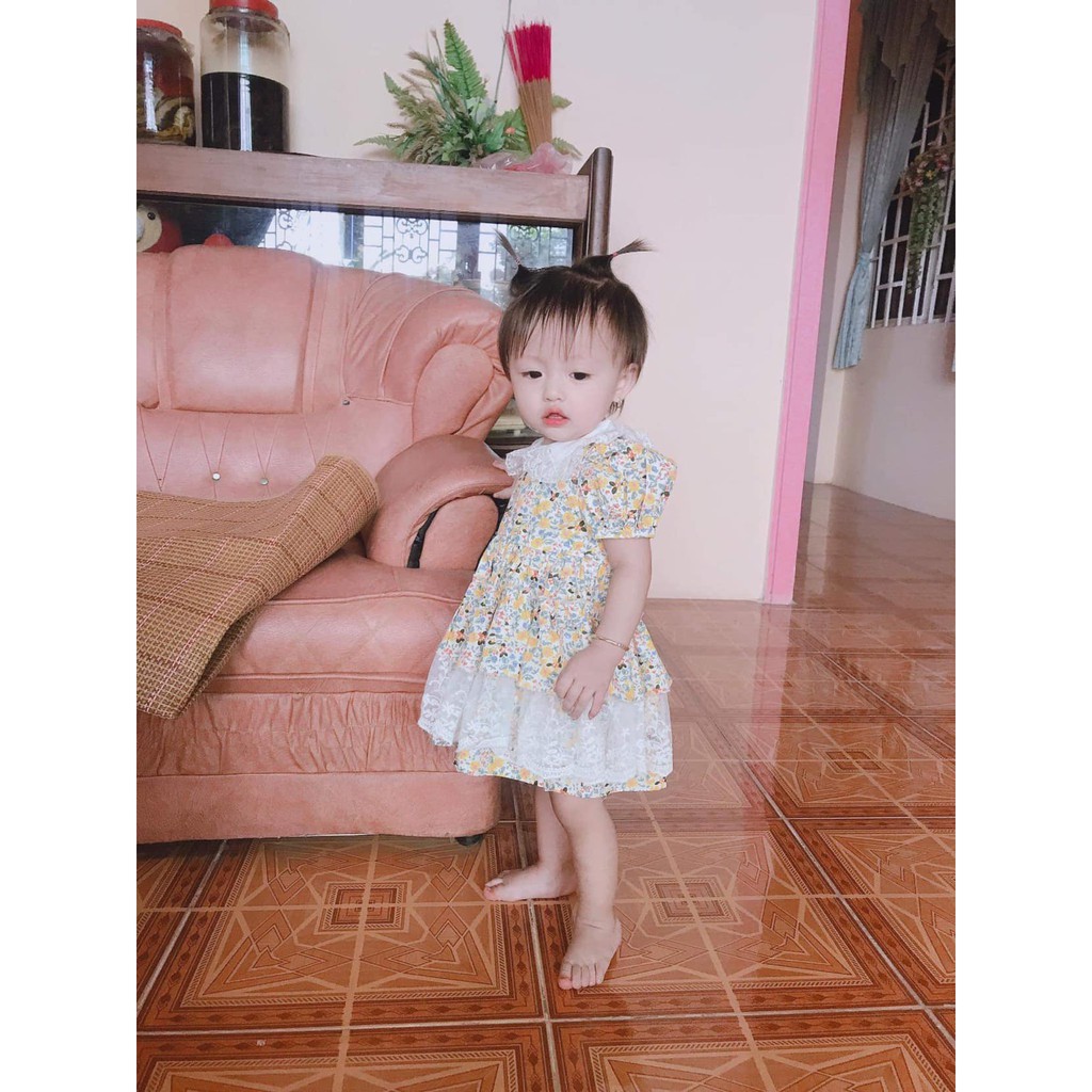 Đầm Bé Gái 💖 𝘍𝘳𝘦𝘦𝘴𝘩𝘪𝘱 + 𝘛ặ𝘯𝘨 𝘒è𝘮 𝘛𝘶𝘳𝘣𝘢𝘯 💖 Đầm Xòe Công Chúa Hoa Nhí Vàng Phối Ren - B&B SHOP KIDS