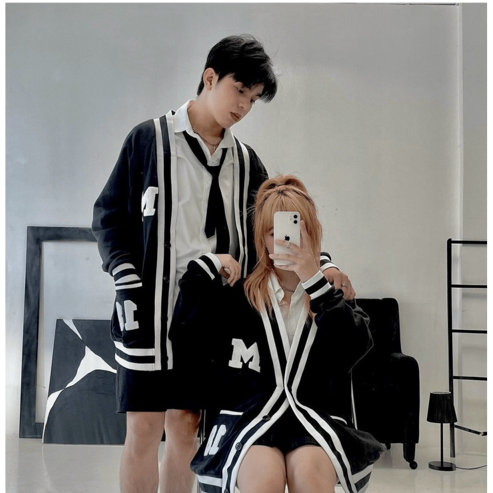 ÁO KHOÁC NAM NỮ CADIGAN NỈ MẶC COUPLE SIÊU XINH GIÁ RẺ PHỐI VIỀN CHỮ MARCUS [New Unisex]
