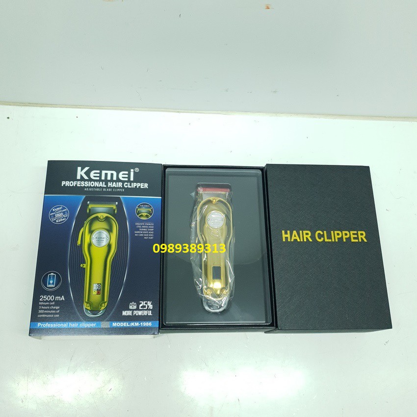 Tông đơ cắt tóc Kemei 1986 Gold vỏ thép + cữ 1.5mm 4.5mm