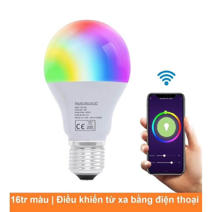 Bóng đèn thông minh QCT 16 triệu màu độ sáng 1050lm điều khiển app thông minh