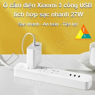 [Mã SKAMCLU9 giảm 10% đơn 100K] Ổ cắm 3 đầu tích hợp 3 cổng sạc nhanh USB 27W Mijia MJCXB02QM Xiaomi