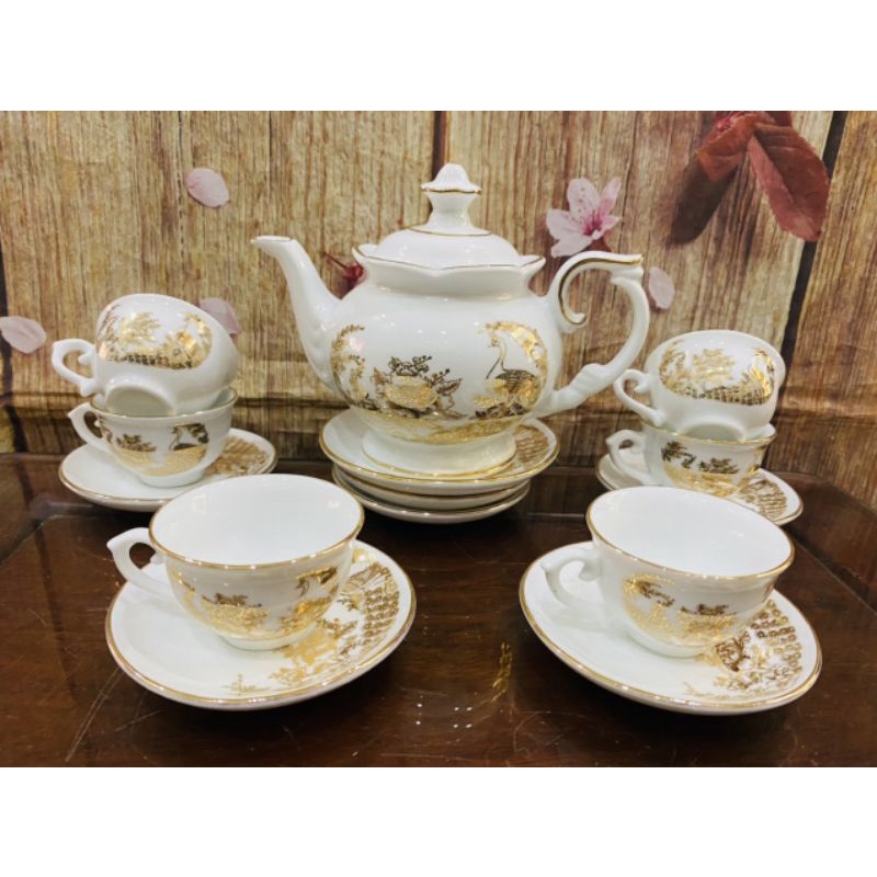 Ấm chén bát tràng - bộ đài các vẽ phúc đúc - ấm chén bát tràng