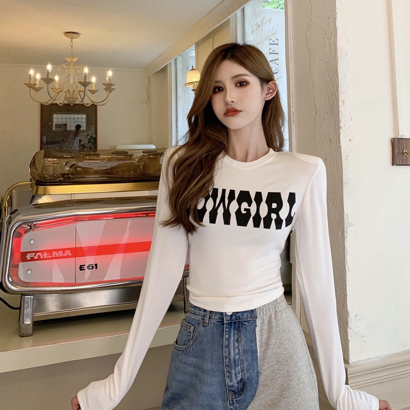 Áo Thun Đen Tay Dài Dáng Ôm In Họa Tiết Thời Trang Quyến Rũ Cho Nữ