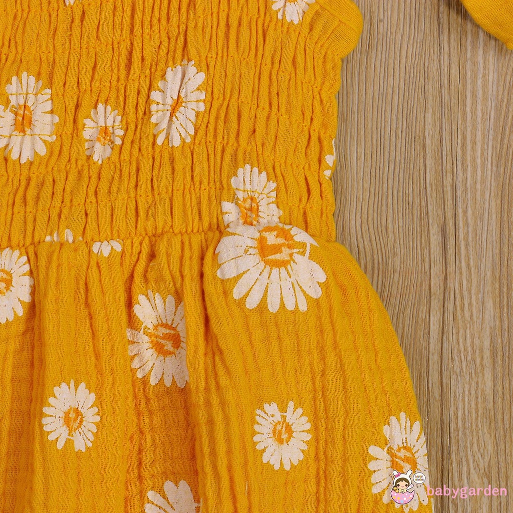 Bộ Áo Liền Quần Hai Dây Cổ Thuyền In Hoa Cúc + Băng Đô Cài Tóc Cho Bé Gái