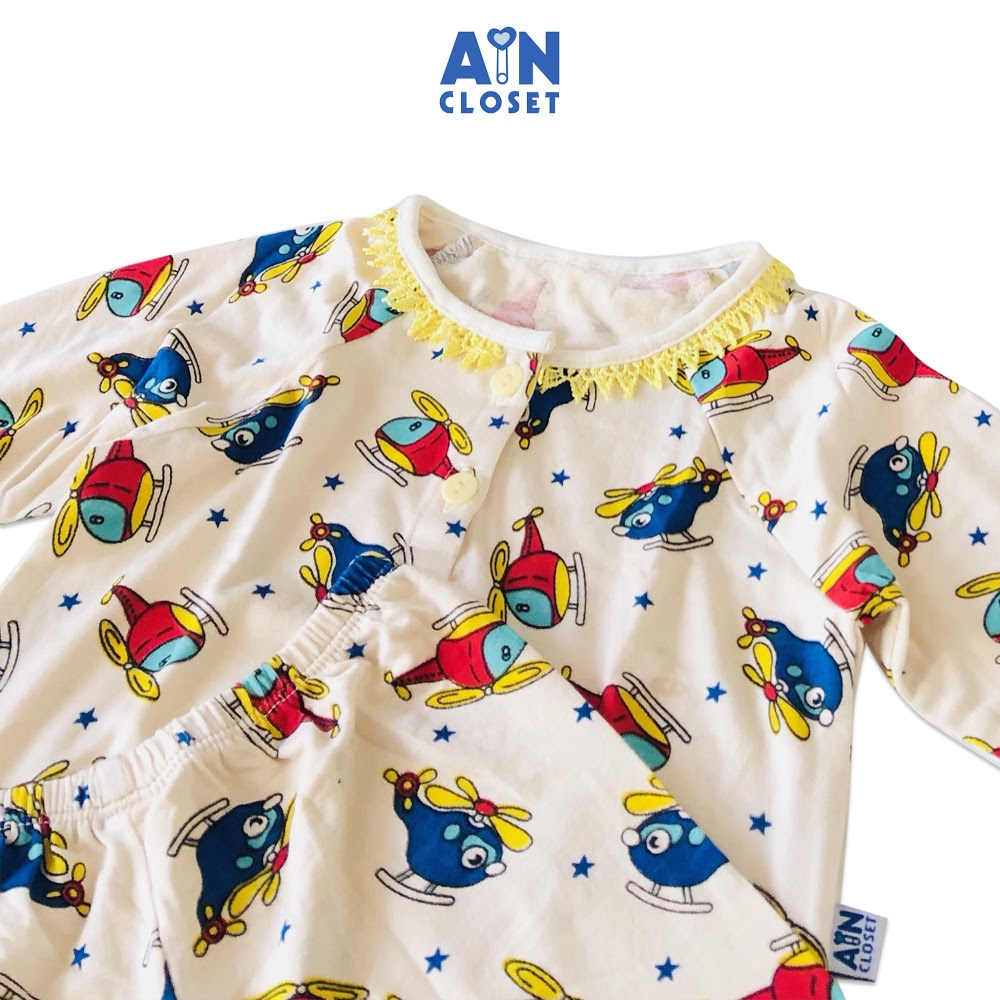 Bộ dài bé gái họa tiết trực thăng thun cotton - AICDBGHOPQJZ - AIN Closet