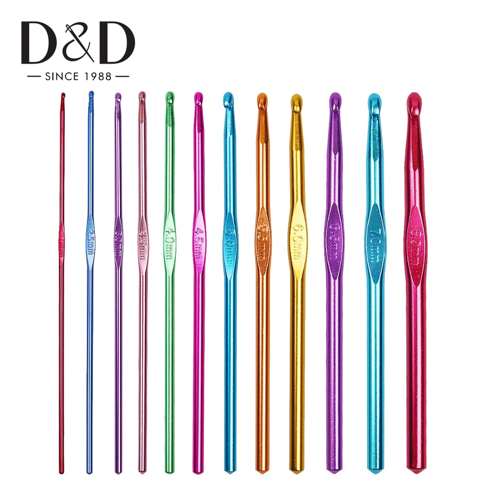 Set 12 Kim Đan Len Tay Cầm Bằng Nhôm 2mm-8mm Nhiều Màu Sắc
