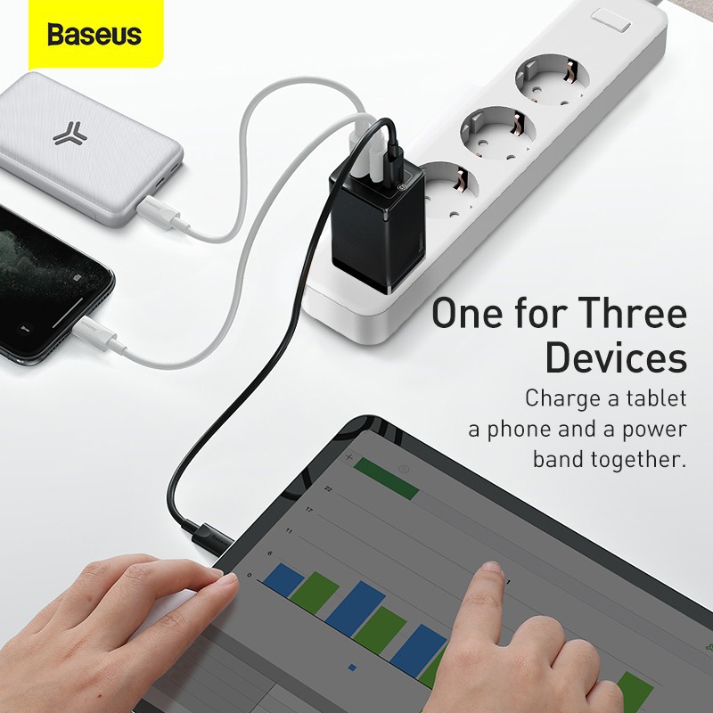 Củ Sạc Nhanh Baseus Gan2 Pro 65w Baseus - USB + 2 Type C - Sạc nhanh cho Điện Thoại /Máy Tính Bảng /Laptop - Chính hãng