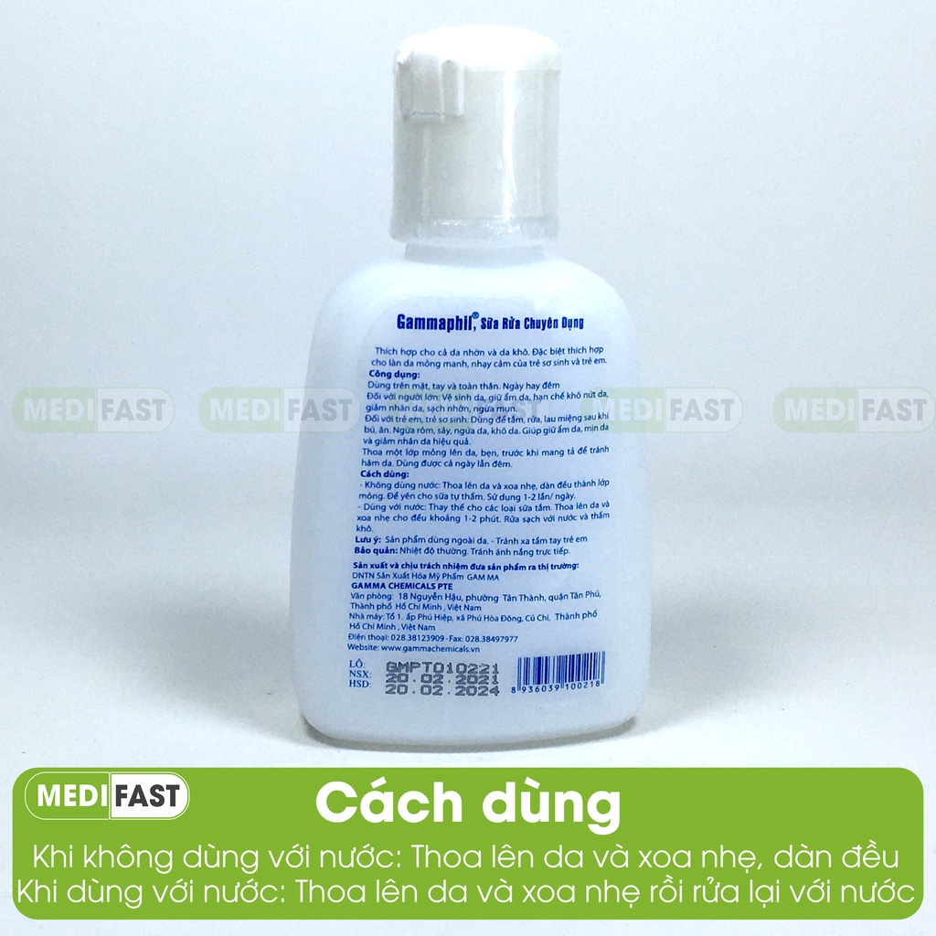 Sữa rửa mặt Gammaphil Gentle Cleanser thích hợp cho da cả da nhờn và da khô, giữ ẩm cho da, ngừa mụn- Chai 125ml