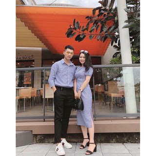 Đồ đôi nam nữ đẹp Set Váy nữ sơ mi nam đôi Hàn Quốc
