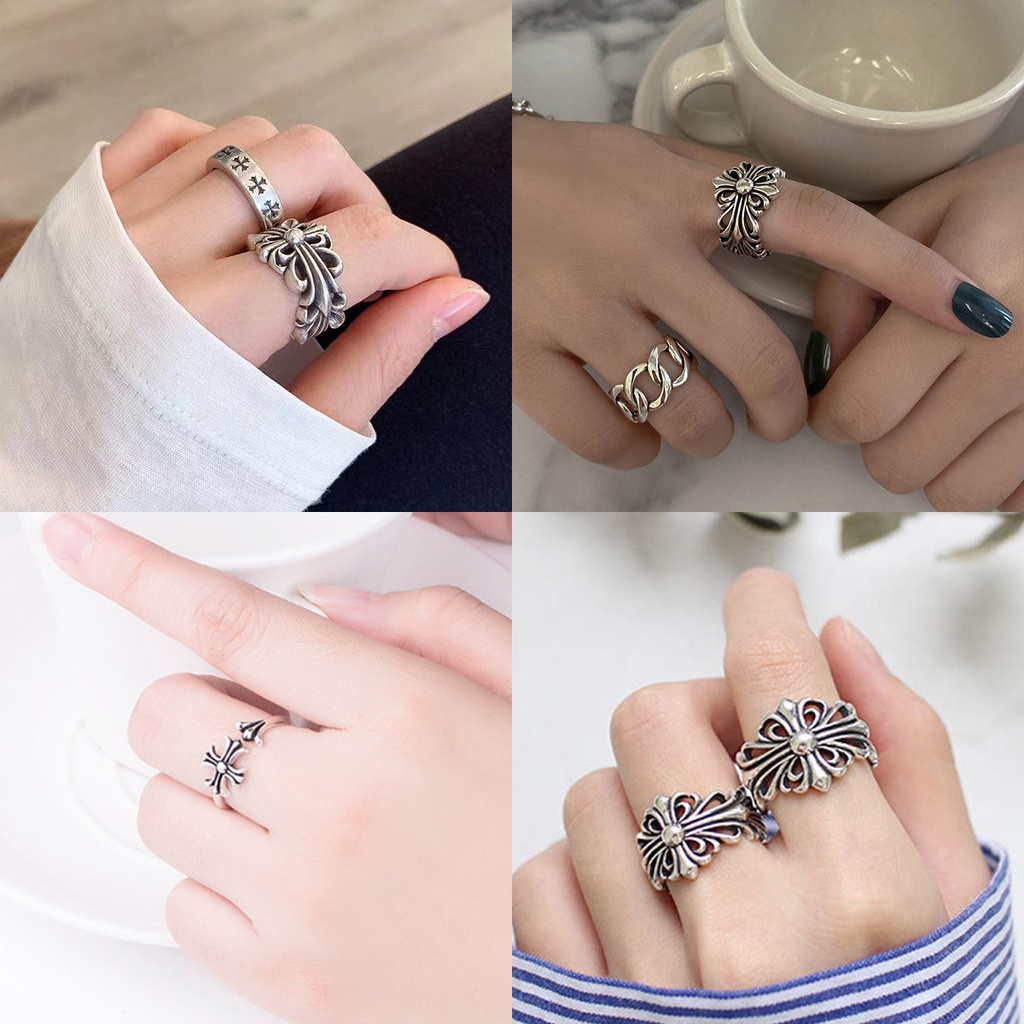 Nhẫn Chrome Heart Thép Không Gỉ Phong Cách Cá Tính Dành Cho Nam Nữ