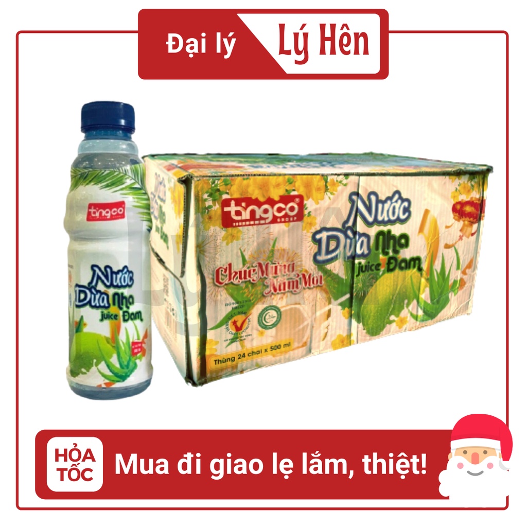 [Toàn quốc] Thùng 24 Chai Nước Dừa Nha Đam Tingco Chai Nhựa PEP 500ml Date Luôn Mới