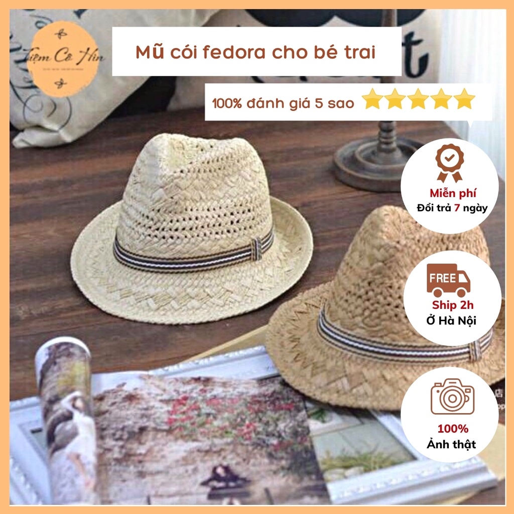 Mũ nón cói bé trai 3 -7t tuổi Tiệm Cô Hìn che nắng, đi biển, du lịch, chụp ảnh ship 1h