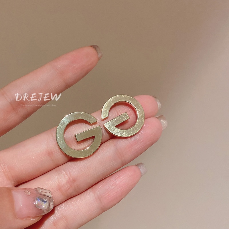 DREJEW Khuyên tai kim loại hình chữ G đơn giản thời trang dễ phối đồ