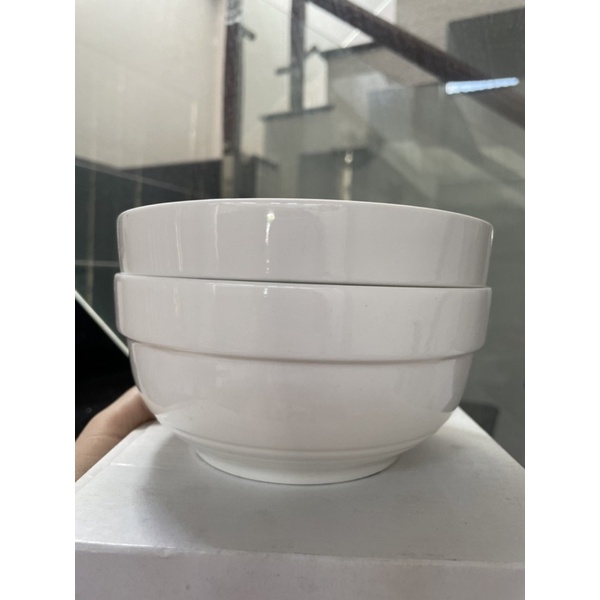 Hộp 2 tô gốm trắng men cao cấp