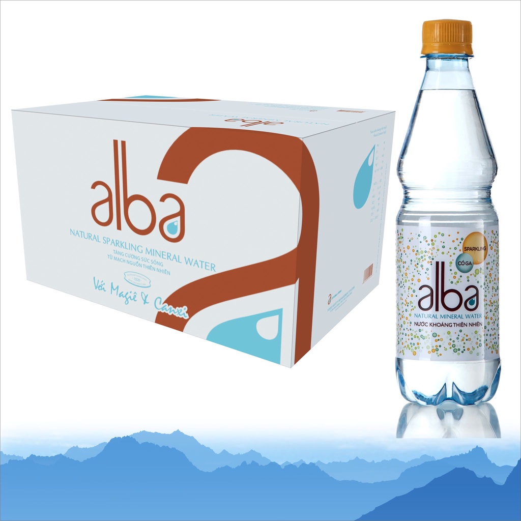 Thùng 24 chai nước khoáng thiên nhiên có ga Alba bổ sung Canxi Magie tốt cho sức khỏe 500ml
