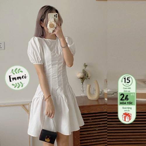Đầm trắng nữ dáng ngắn xòe, váy đen dáng ôm emmei v113