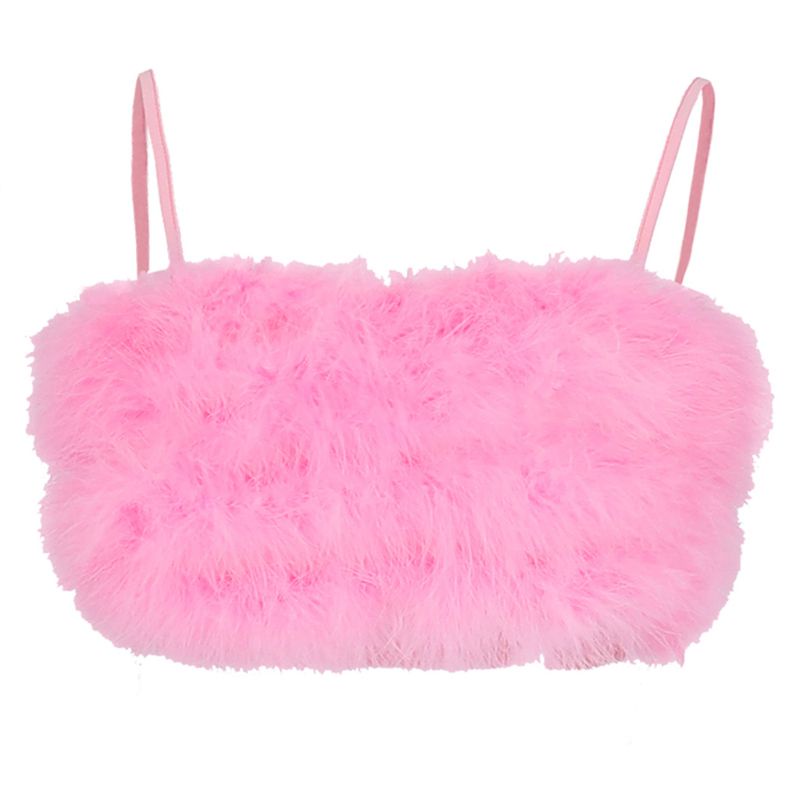 Áo crop top hai dây phối lông vũ gợi cảm dành cho nữ