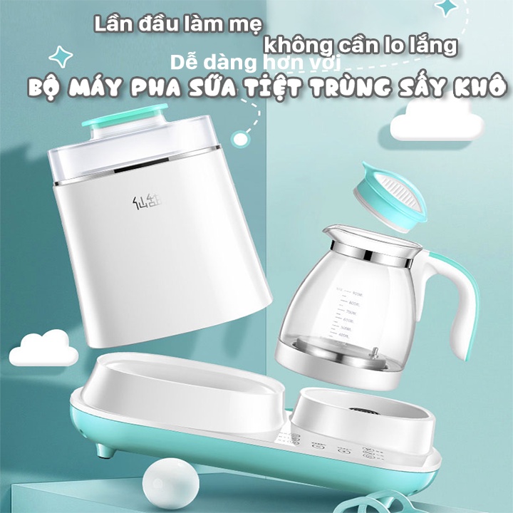 Máy tiệt trùng sấy khô bình sữa, hâm đun, pha sữa cho bé - Dung tích chứa 6 bình sữa, vệ sinh dễ dàng - BH 12 THÁNG