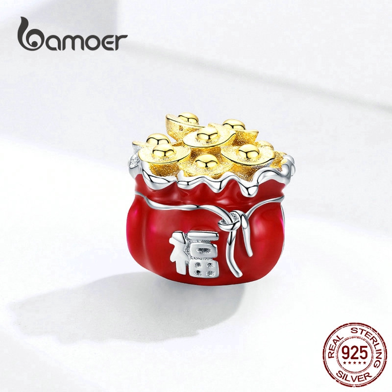 Hạt Xỏ Vòng Tay Bamoer BSC100 Cho Nữ Hình Túi Lộc Tài Màu Đỏ Làm Bằng Kim Loại Mạ Bạc | BigBuy360 - bigbuy360.vn