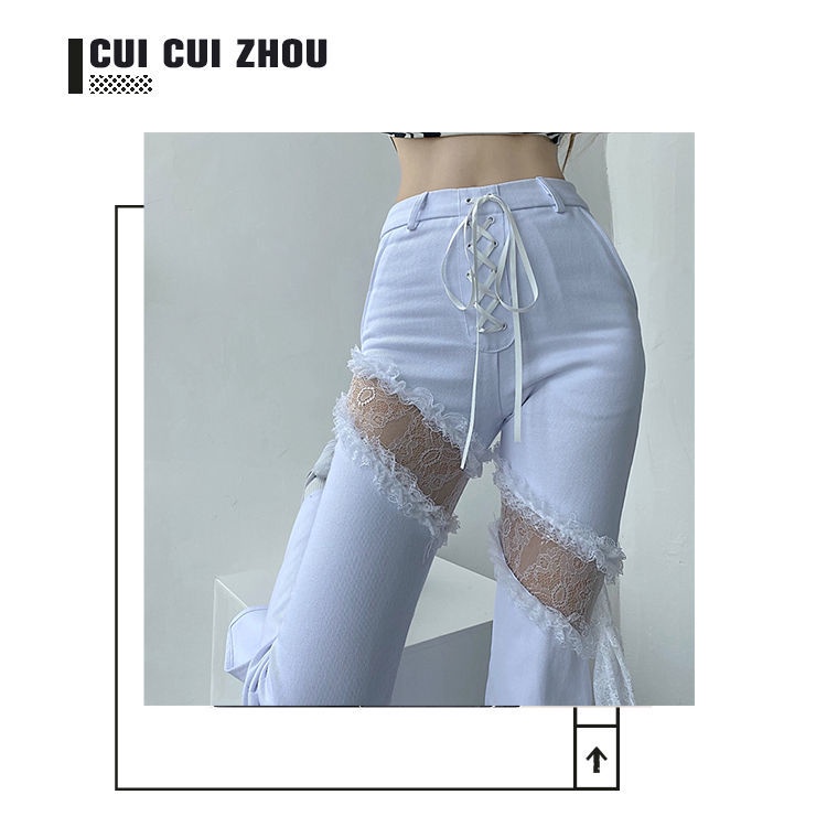 Quần jeans xẻ tà lưng cao phong cách Âu Mỹ cho nữ 2022