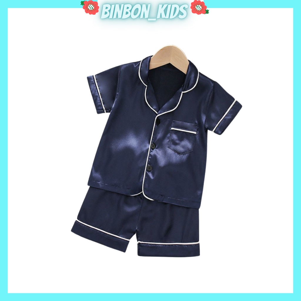Bộ Pijama cho bé bé trai và bé gái mã PM20, Bộ đồ ngủ lụa trơn cộc tay cho bé từ 6-28kg Binbon kids