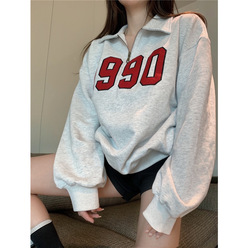 phụ nữ thời trang của Hàn Quốc quần áo lỏng lẻo retro polo cổ áo dài tay áo len | BigBuy360 - bigbuy360.vn