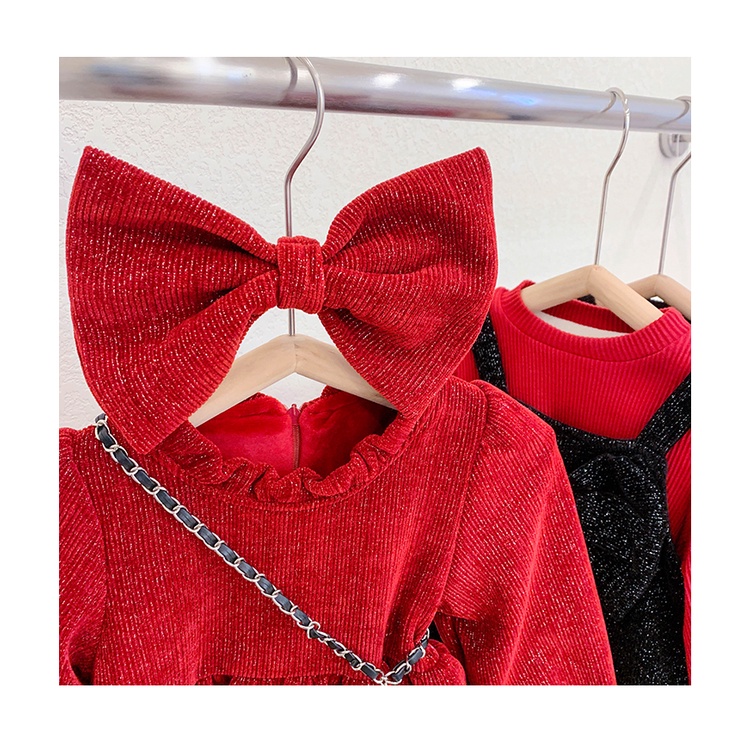 Váy bé gái dài tay, đầm cho bé gái, chất liệu nhung nót lông mịn