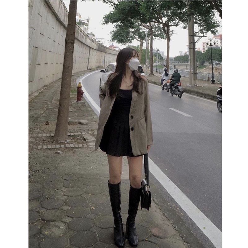 Áo Khoác Vest Blazer Kẻ Nhí 2 Lớp Dày Dặn Hàng Quảng Châu M254-Violet