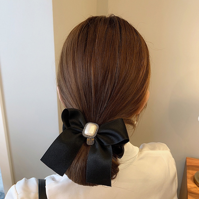 Dây Buộc Tóc Thắt Nơ Bằng Vải Organza Đính Ngọc Trai Cỡ Lớn Phong Cách Mới