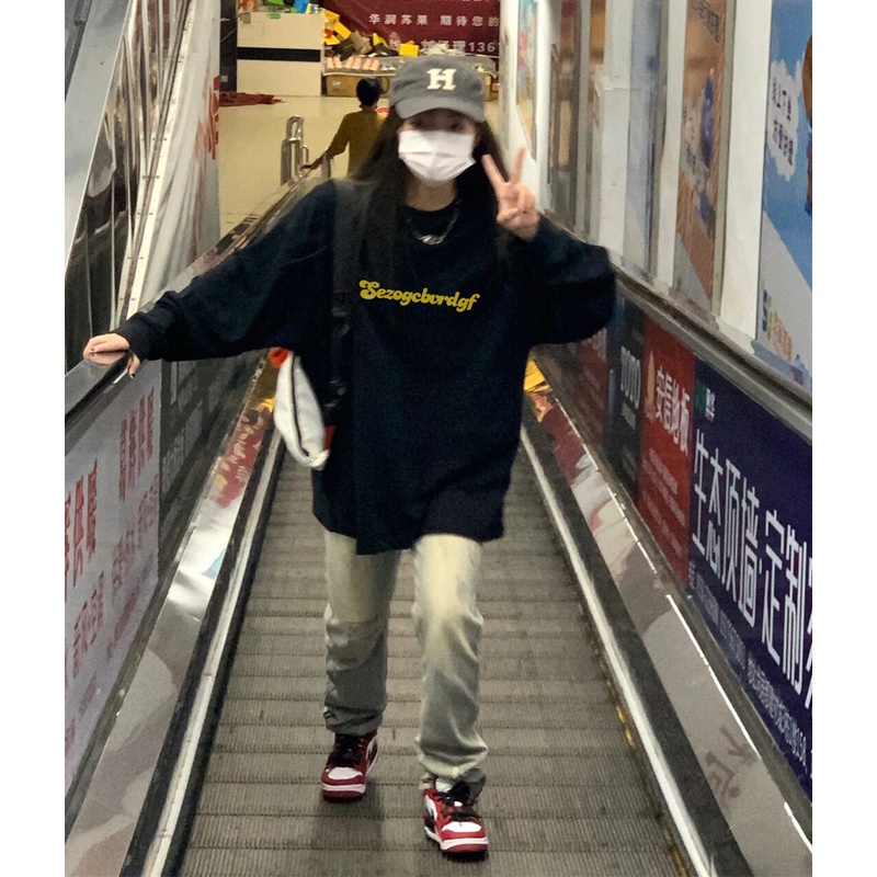 SELVZE Áo hoodie cotton mỏng dáng rộng in họa tiết thời trang chất lượng cao phong cách Mỹ dành cho nữ