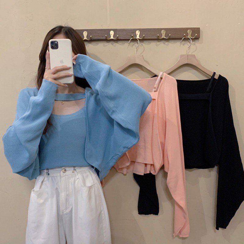 (ẢNH THẬT+Video) Set 2 Áo Len Dệt Kim MiKo DORYPONY Cardigan phối cùng áo hai dây - A176 (3 MÀU)