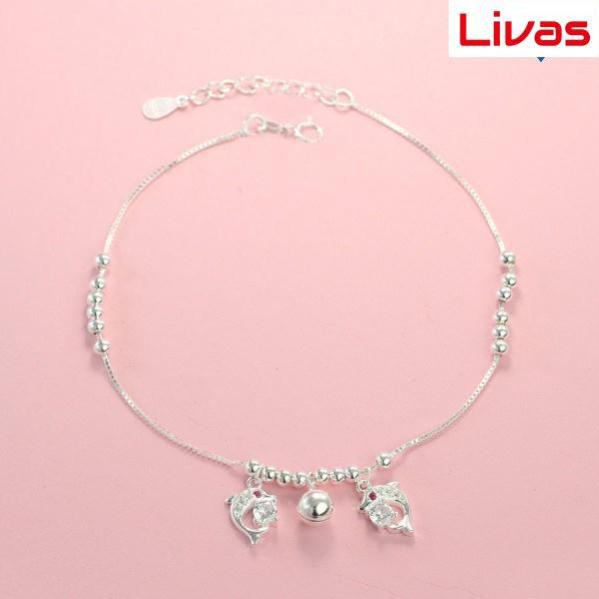 Lắc chân nữ bạc đẹp hình cá heo may mắn LCN0048 - Trang Sức LIVAS