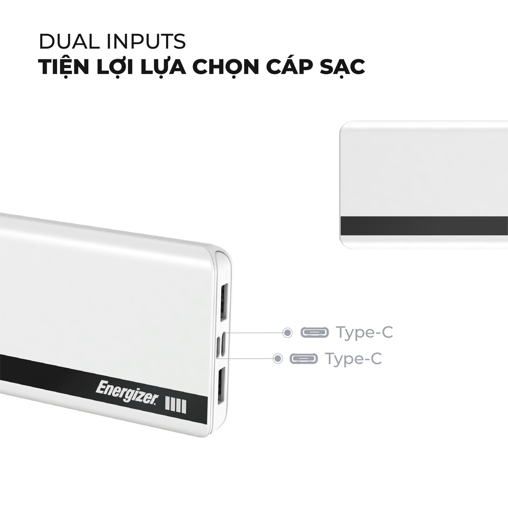 Sạc dự phòng Energizer 10000mAh UE1005x -Thiết kế gọn nhẹ, tích hợp 2 cổng ouputs tiện lợi - Hàng chính hãng