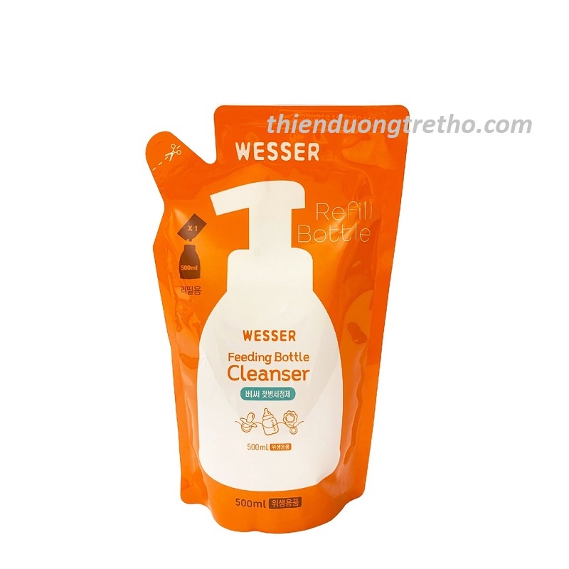 Nước rửa bình Wesser 50ml dạng túi,  túi nước rửa bình sữa hàn quốc 500ml/túi
