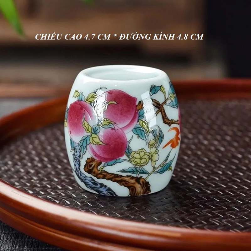 Gác nắp ấm trà, Ấm Tử Sa bằng Sứ Cảnh Đức Trấn Họa Tiết Thọ Đào