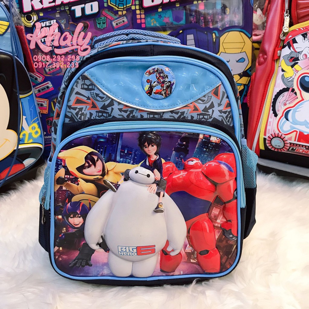 Balo trẻ em 14" 3 ngăn nổi 3D hình Baymax Big Hero 6, màu xanh dành cho bé trai - BLBIGHERO14X -