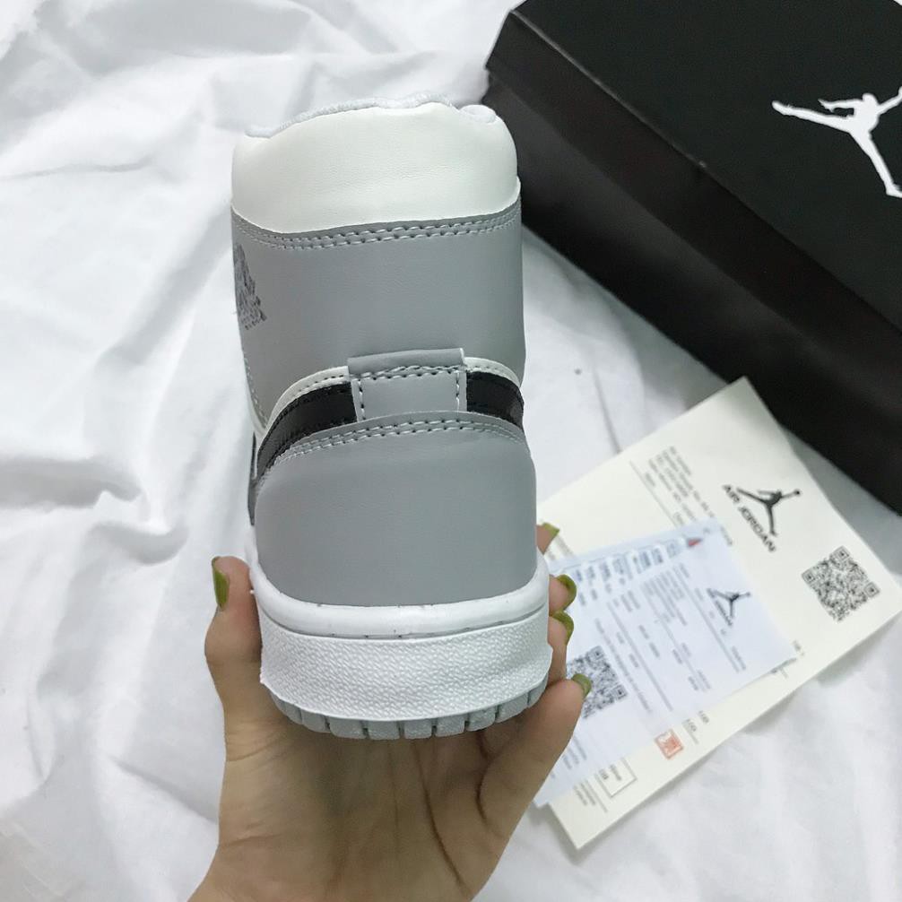 Giày Jordan 1 High, Giày Thể Thao JD1 Màu Xám Móc Đen Cao Cổ Da Bò Cao Cấp Full Size (36-43)