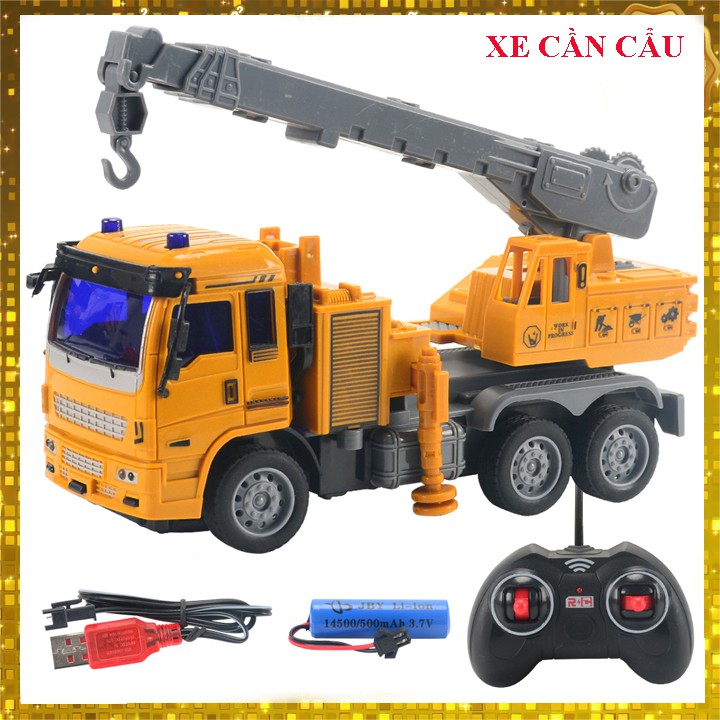 Xe máy cẩu điều khiển từ xa, xe cẩu - máy xúc điều kiển 8 kênh, cấu tạo hợp kim - pin sạc