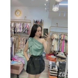 Áo kiểu phi lụa hở vai cột nơ bên vai cực xinh , chất phi lụa mềm mịn