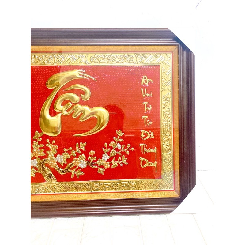 TRANH CHỮ TÂM 50 x 70 CM CHẤT LIỆU BẰNG ĐỒNG TRANH PHONG  THỦY