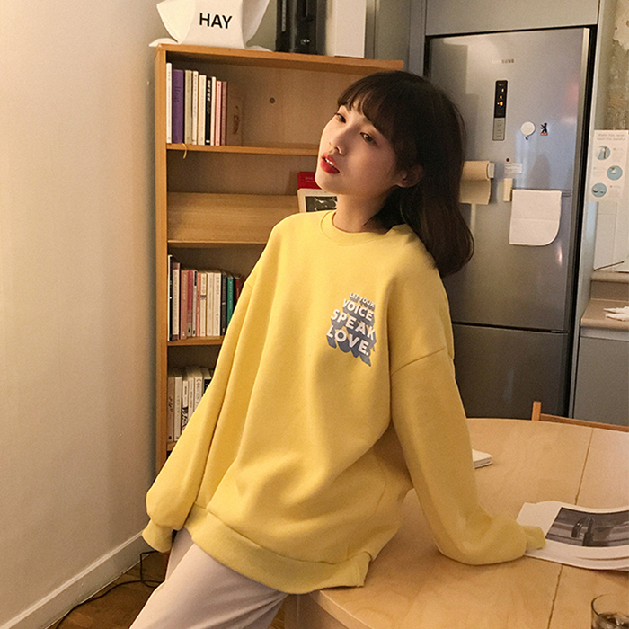 2021 Korean Harajuku Style Plus Size Printed Velvet Sweatshirt Long Sleeve INS Women Oversized Sweater