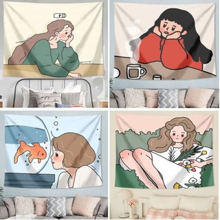 [Kèm móc treo]Thảm treo tường hình cô gái xinh xắn dùng trang trí phong cách dễ thương