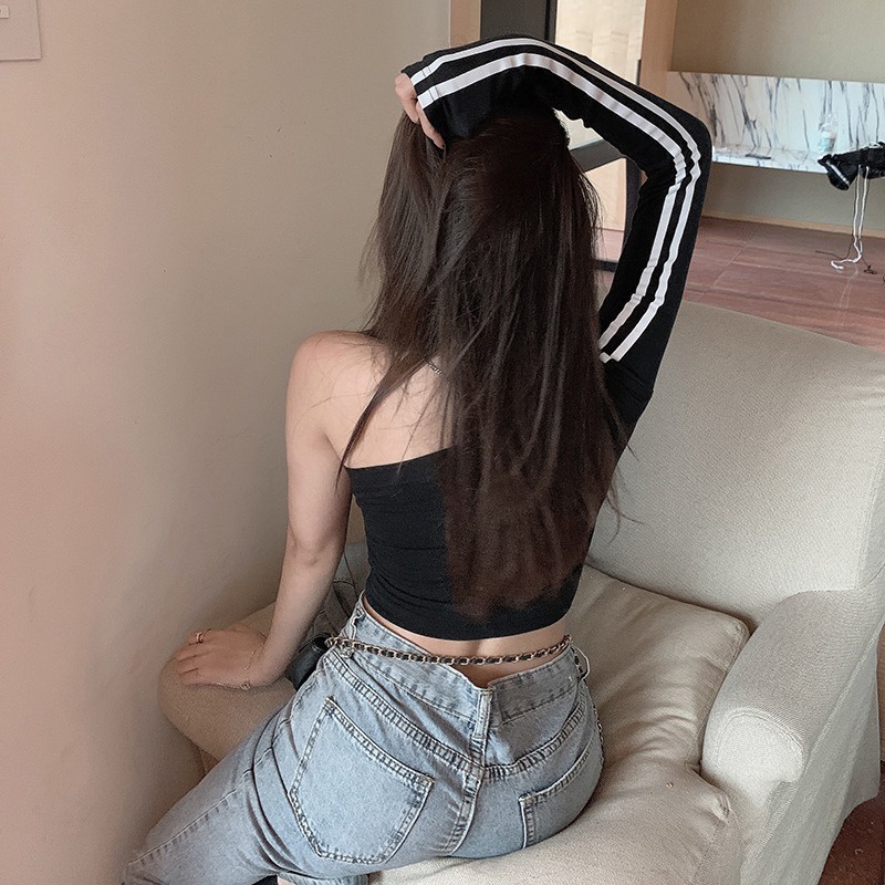 Áo Thun Trễ Vai Tay Dài Hoạ Tiết Kẻ Sọc Thời Trang Mùa Hè Hàn Quốc Cho Phái Nữ