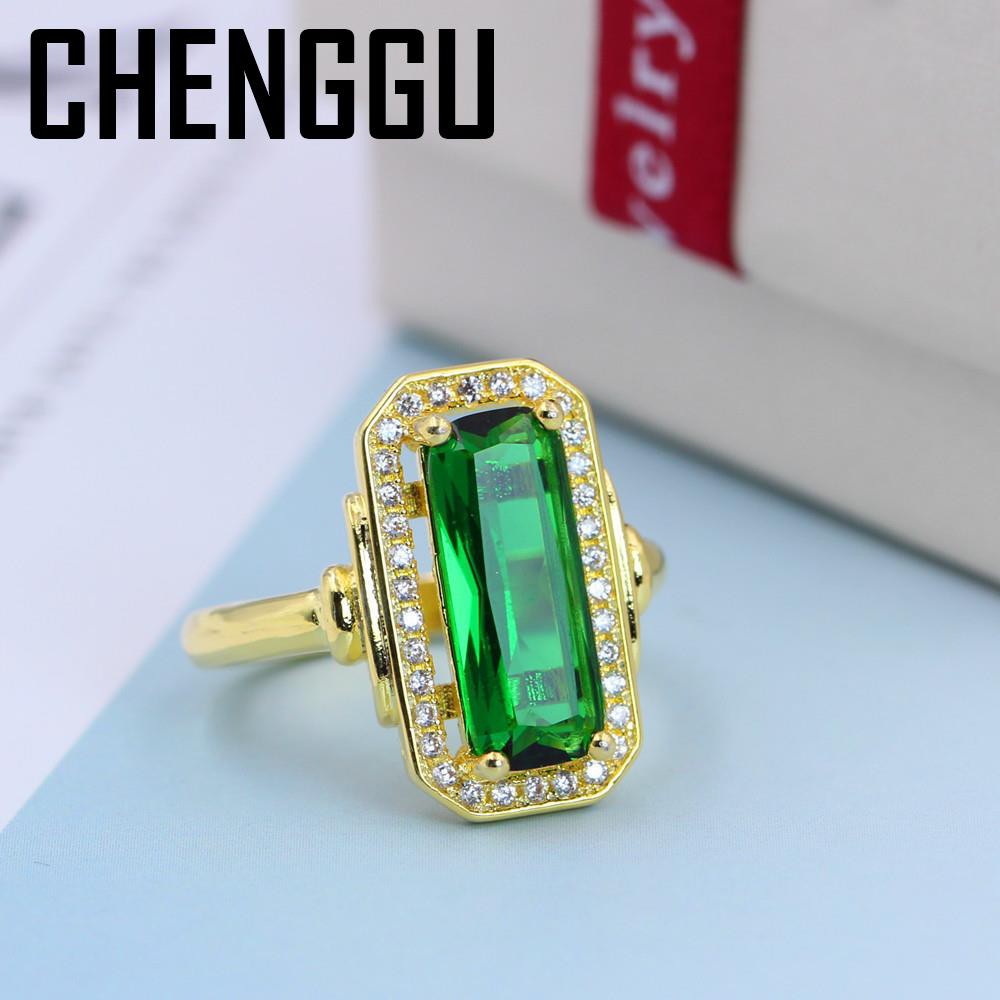 14K Gold Green Emerald Agate Rings Anillos De Turquoise Diamond Bague or Jaune Bizuteria Gemstone peridot Ring bijoux femme anel|Rings|