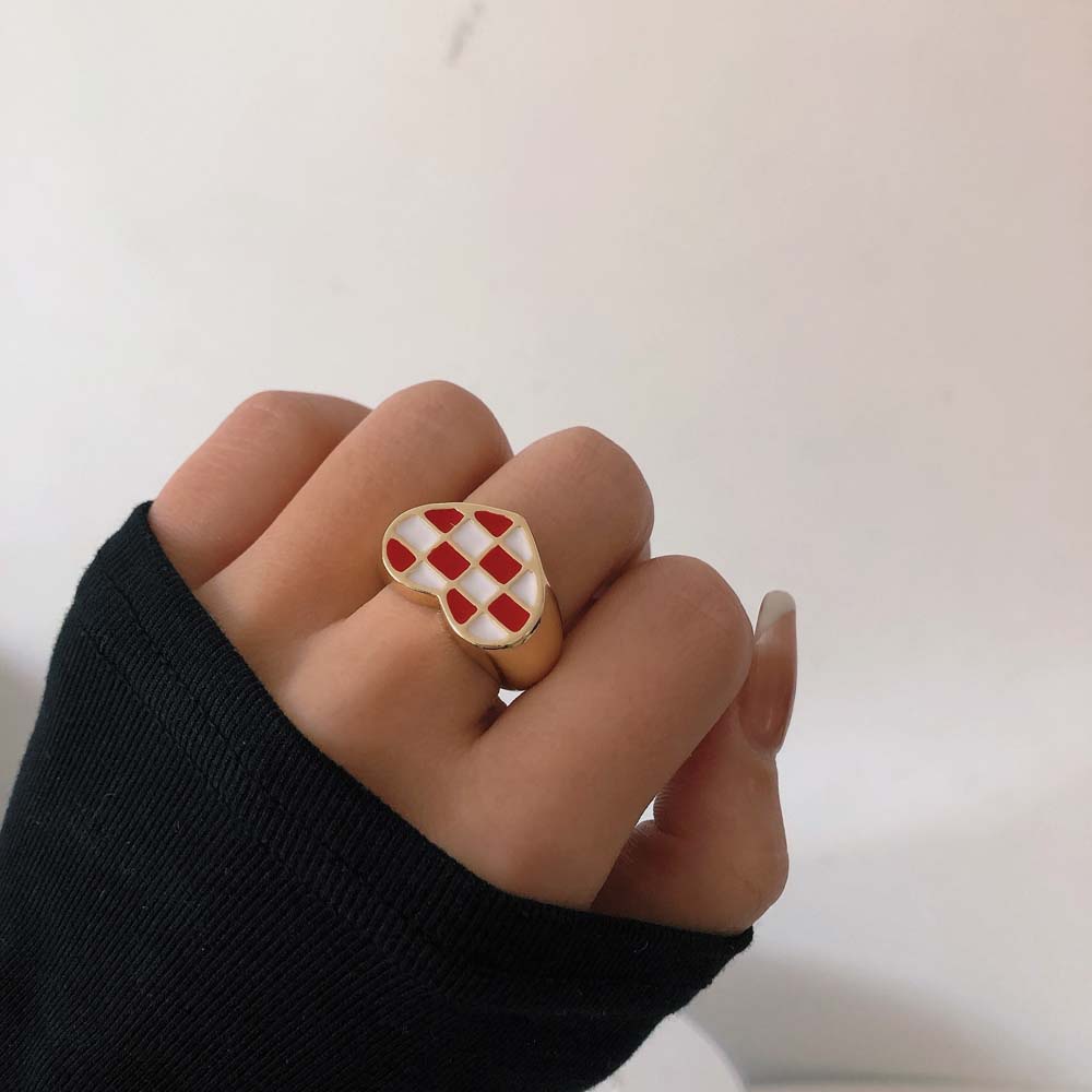 Nhẫn Đeo Ngón Tay Hình Trái Tim / Vuông / Mặt Cười Bằng Kim Loại Tráng Men Thời Trang Hàn Quốc Cho Nữ