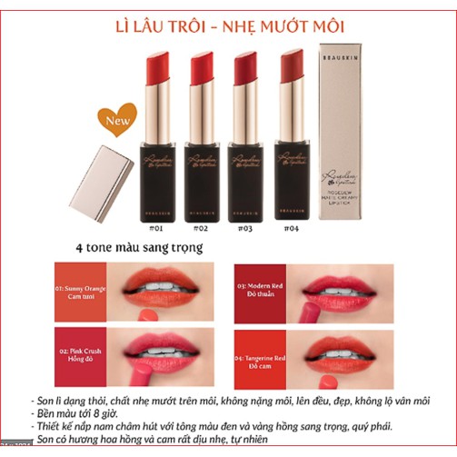 Son Lì Bền Màu Lâu Trôi Beauskin Rosedew Matte Creamy Lipstick 3.5G (01-sunny orange (cam tươi))